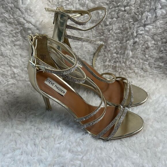 Steve Madden silver Rhinestones ankle straps heels back zipper size 10M - Picture 2 of 11